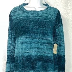 NEW St Johns Bay Small Womens Sweater Blue Deep Lagoon Striped Long Bow Sleeve